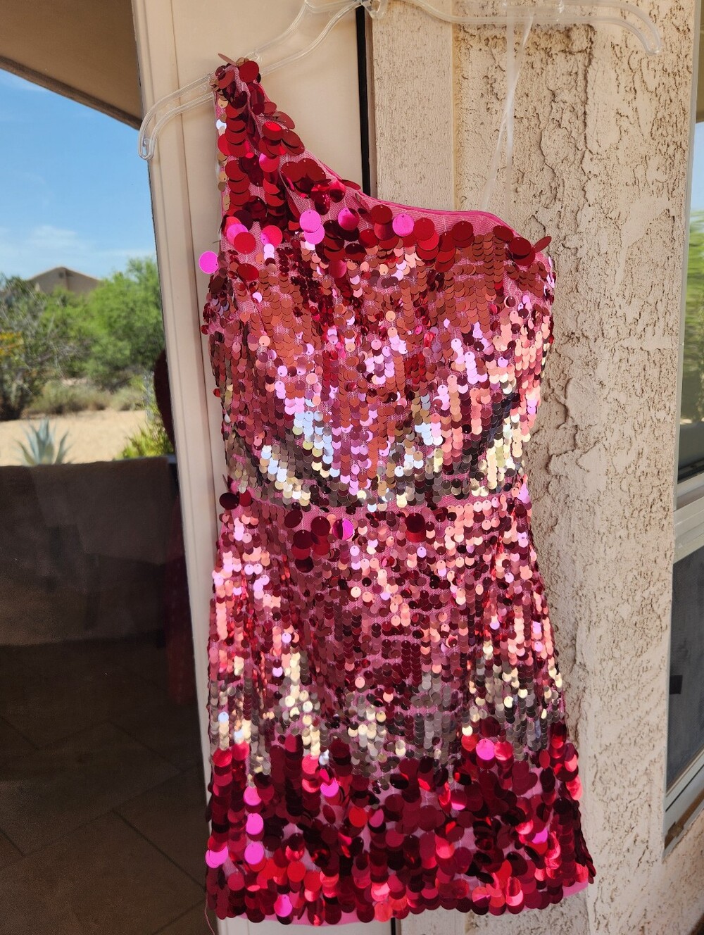 One-Shoulder Pink Sequin Mini Dress Jr. Sz 5 NWOT